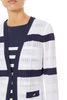 Image of Ming Wang Striped Sheer Ribbed Knit Jacket - White/Indigo