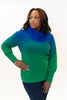 Image of Marble Speckle Ombré Cotton Cowl Neck Sweater - Royal/Green
