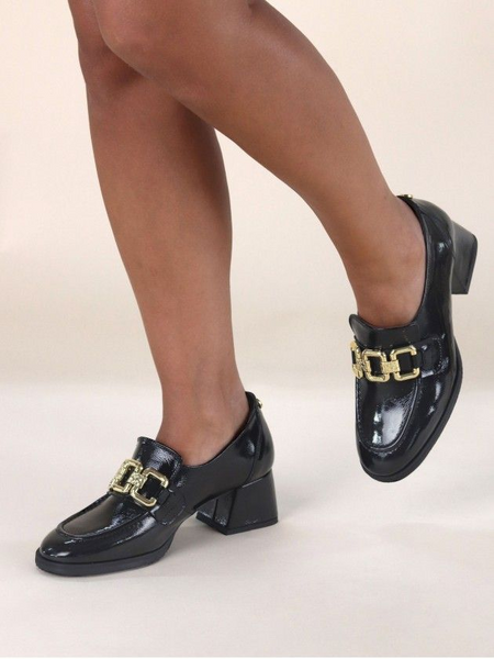 MLV Shoes Carolina Patent Leather Block Heel Loafer - Black