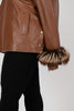 Image of Rippe's Furs Zip Front Hooded Leather Poncho Jacket with Crystal Fox Trim - Luggage