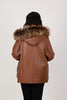 Image of Rippe's Furs Zip Front Hooded Leather Poncho Jacket with Crystal Fox Trim - Luggage