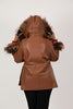 Image of Rippe's Furs Zip Front Hooded Leather Poncho Jacket with Crystal Fox Trim - Luggage