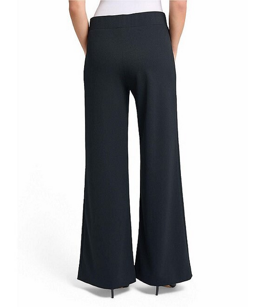 Ming Wang Stretch Deco Crepe Wide Leg Pull-On Pant - Black
