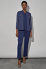 Image of Ming Wang Braided Trim Pointelle Knit Jacket - Regatta Blue