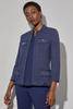 Image of Ming Wang Braided Trim Pointelle Knit Jacket - Regatta Blue