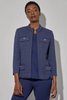 Image of Ming Wang Braided Trim Pointelle Knit Jacket - Regatta Blue