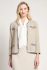 Image of Ming Wang Eyelash Trim Textured Knit Jacket - Limestone/Black/White