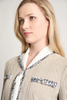 Image of Ming Wang Eyelash Trim Textured Knit Jacket - Limestone/Black/White
