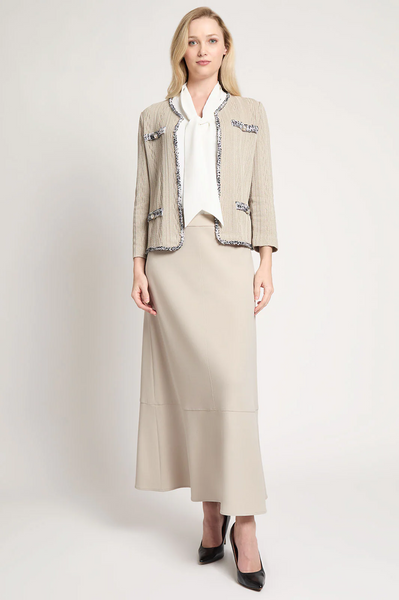 Ming Wang Eyelash Trim Textured Knit Jacket - Limestone/Black/White