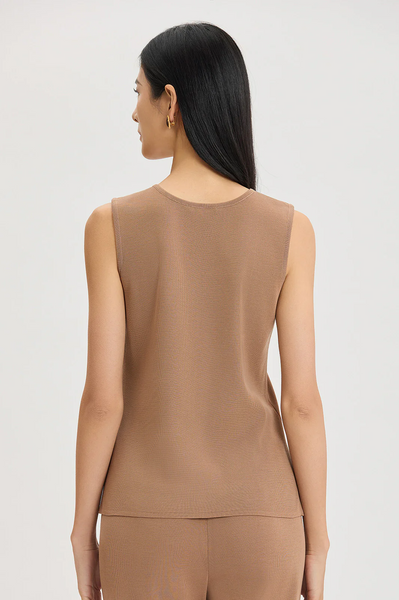 Ming Wang Mid-Length Scoop Neck Knit Tank Top - Warm Taupe