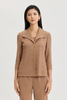 Image of Ming Wang Tonal Wing Collar Single Button Front Closure Knit Jacket - Warm Taupe