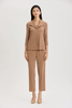 Image of Ming Wang Tonal Wing Collar Single Button Front Closure Knit Jacket - Warm Taupe