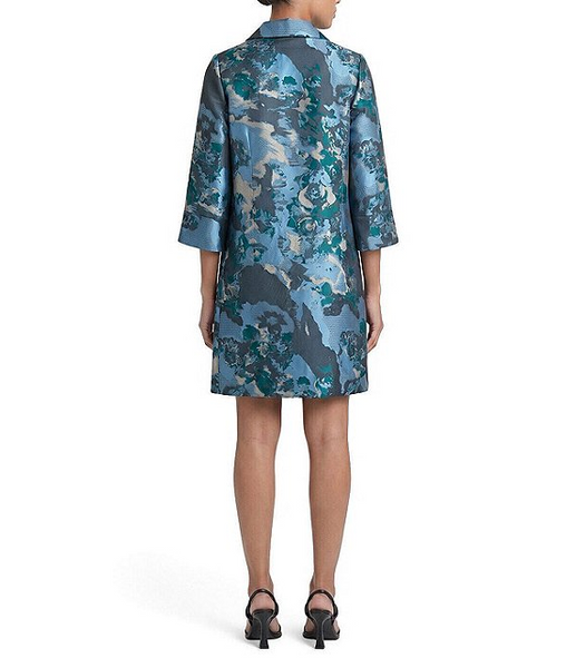Ming Wang Jacquard Woven Abstract Print Topper - Deep Teal/Tranquil Blue