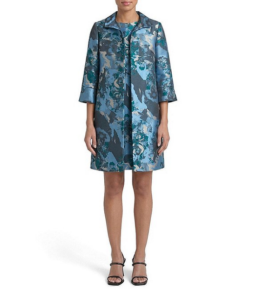 Ming Wang Jacquard Woven Abstract Print Topper - Deep Teal/Tranquil Blue