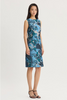 Image of Ming Wang Abstract Jacquard Woven Knee-Length Sheath Dress - Deep Teal/Tranquil Blue