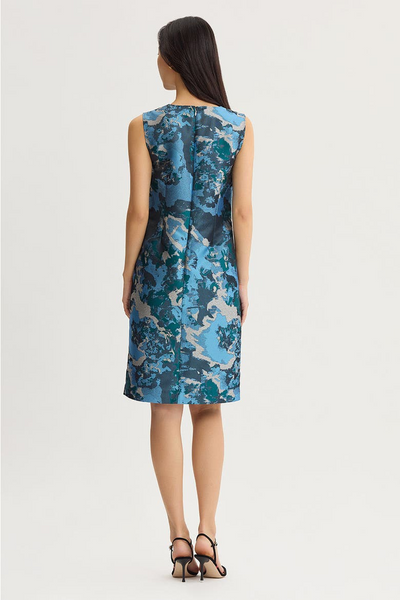 Ming Wang Abstract Jacquard Woven Knee-Length Sheath Dress - Deep Teal/Tranquil Blue