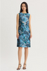 Image of Ming Wang Abstract Jacquard Woven Knee-Length Sheath Dress - Deep Teal/Tranquil Blue