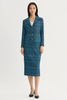 Image of Ming Wang Heritage Fit Button Front Closure Tweed Knit Jacket - Deep Teal/Tranquil Blue