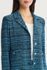 Image of Ming Wang Heritage Fit Button Front Closure Tweed Knit Jacket - Deep Teal/Tranquil Blue