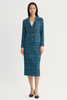 Image of Ming Wang Pull-On Side Slit Tweed Knit Pencil Skirt - Deep Teal/Tranquil Blue