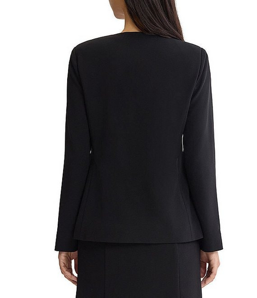 Ming Wang Stretch Deco Crepe Asymmetric Drape Front Zip Jacket - Black