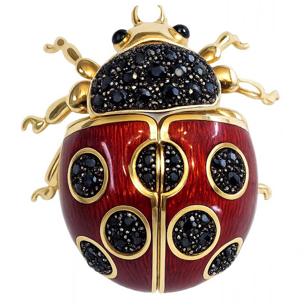 Crystal Embellished Ladybug Magnetic Brooch - Red/Gold/Black