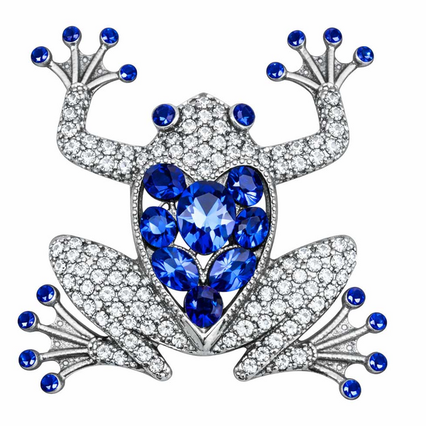 Crystal Embellished Frog Magnetic Brooch - Blue/Silver