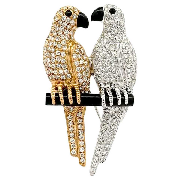 Crystal Embellished Love Birds Magnetic Brooch - Silver/Gold
