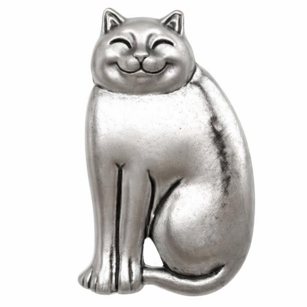 Fat Happy Cat Magnetic Brooch - Silver