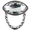 Image of Crystal Embellished Oval Magnetic Eyeglass Holder Brooch - Silver/Clear