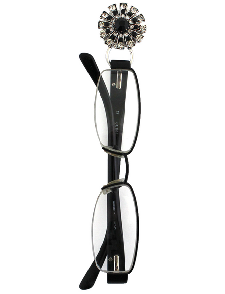 Crystal Embellished Oval Magnetic Eyeglass Holder Brooch - Silver/Clear