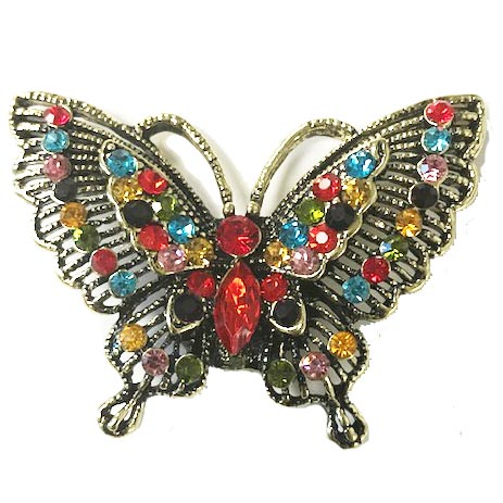 Crystal Embellished Butterfly Magnetic Brooch - Multicolor