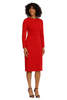 Image of Maggy London Scuba Crepe Long Sleeve Dress with Gathered Waist Detail - Red