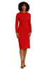 Image of Maggy London Scuba Crepe Long Sleeve Dress with Gathered Waist Detail - Red