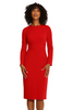 Image of Maggy London Scuba Crepe Long Sleeve Dress with Gathered Waist Detail - Red