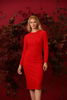 Image of Maggy London Scuba Crepe Long Sleeve Dress with Gathered Waist Detail - Red