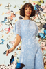 Image of Maggy London Sevyn Baroque Floral Burnout Asymmetric Hem Butterfly Sleeve Midi Dress - Azurine Blue