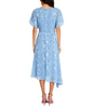 Image of Maggy London Sevyn Baroque Floral Burnout Asymmetric Hem Butterfly Sleeve Midi Dress - Azurine Blue
