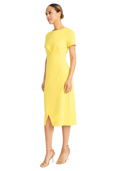 Maggy London Gathered Waist Short Sleeve Scuba Crepe Dress - Snapdragon Yellow