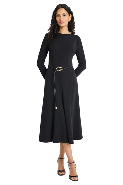 Maggy London Elea Long Sleeve Midi Dress with Belt - Black