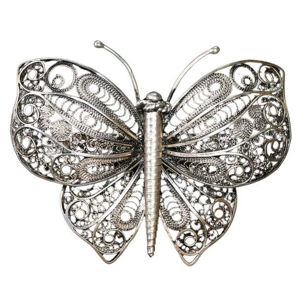 Filigree Butterfly Magnetic Brooch - Silver