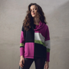 Image of Marble Color Block Cowl Neck Sweater - Pink/White/Black/Lime