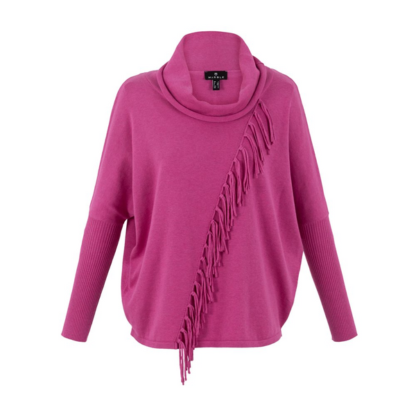 Marble Fringe Detail Dolman Sleeve Cotton Sweater - Pink