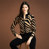 Image of Marble Zebra Print Zip Front Sweater Jacket - Camel/Black