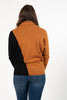 Image of Marble Cowl Neck Button Detail Color Block Sweater - Black/Camel