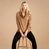 Image of Marble Oversized Button Detail Cowl Neck Dolman Sleeve Cotton Sweater - Camel