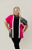 Image of Marble Color Block Cowl Neck Poncho Sweater - Pink/Black/Grey/White