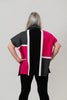 Image of Marble Color Block Cowl Neck Poncho Sweater - Pink/Black/Grey/White