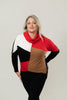Image of Marble Cowl Neck Color Block Sweater - Red/Black/Camel