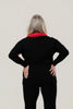Image of Marble Cowl Neck Color Block Sweater - Red/Black/Camel